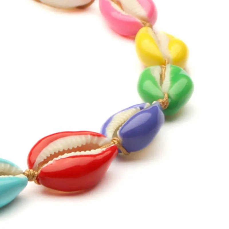 Colorful Puka Shell Adjustable Rope Choker Necklace