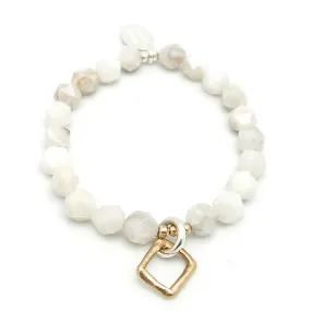 Contour Collection:  Natural White Crazy Lace Starcut Stretch Bracelet & Bronze Square Link