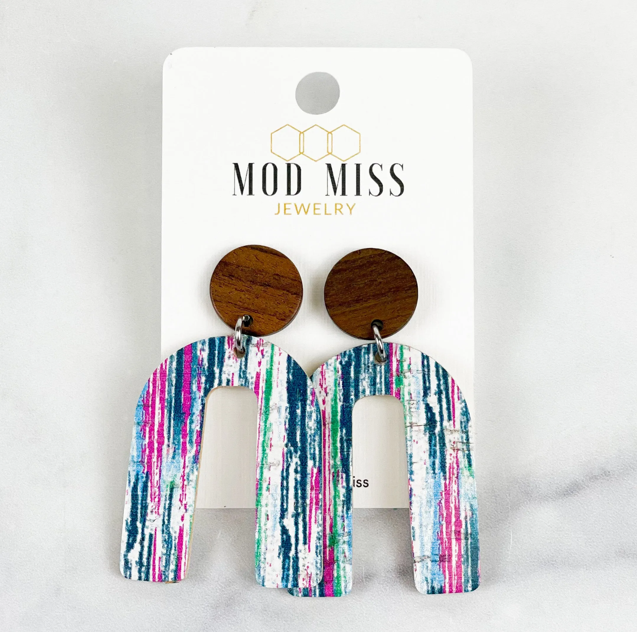 Cork Leather Arch Earring Gypsy Blue