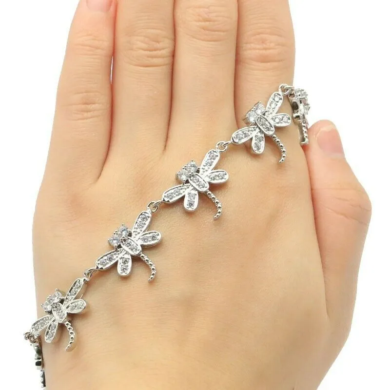 Created White Sapphire Sterling Silver Dragonfly Tennis Bracelet