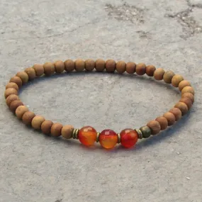 Creativity, Second Chakra, Sandalwood and Genuine Carnelian Gemstone Mala Bracelet