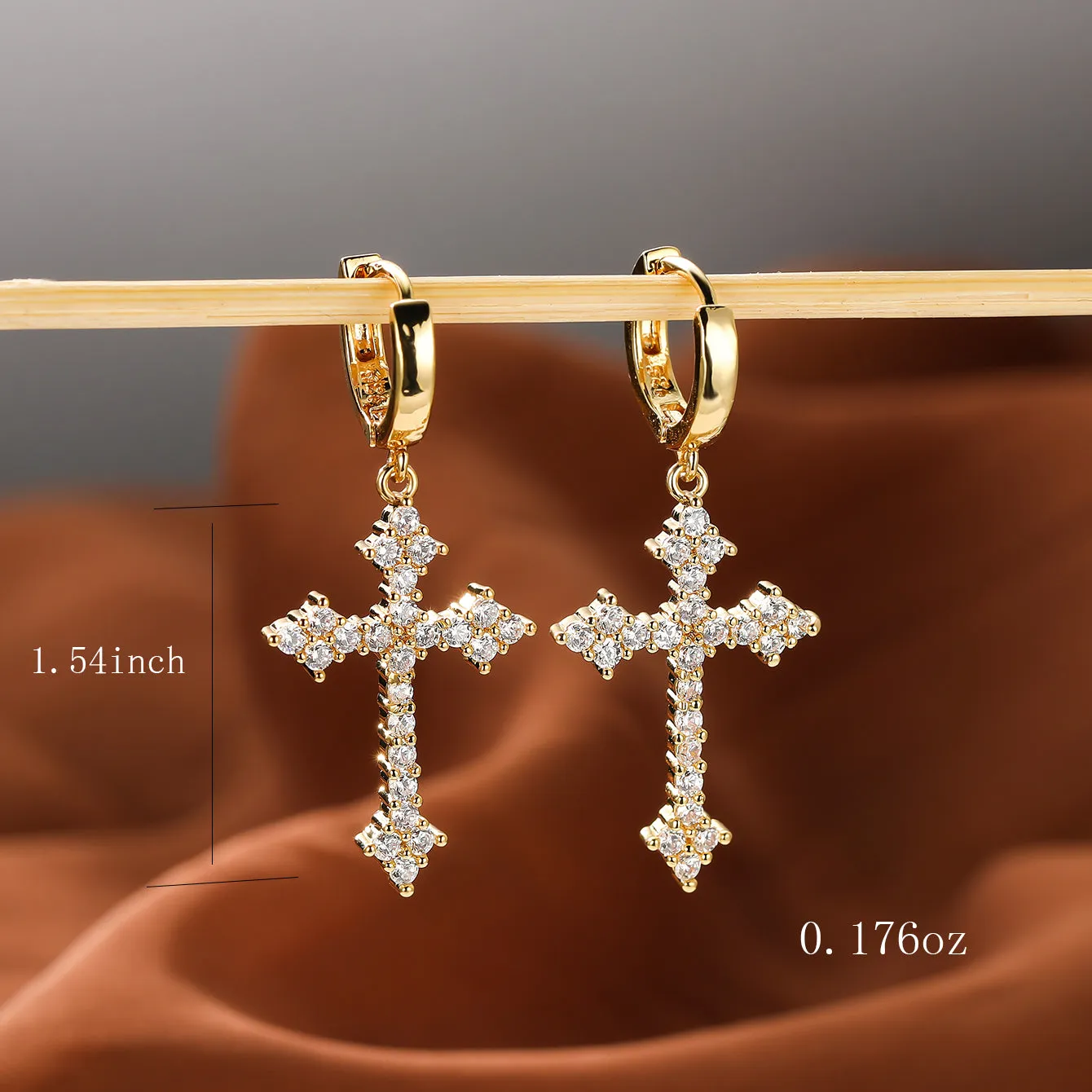 Cross Earrings Luxury Round Cut White Zircon Earrings For Women Hoop Dangle Earrings Bride Wedding Engagement Jewelry