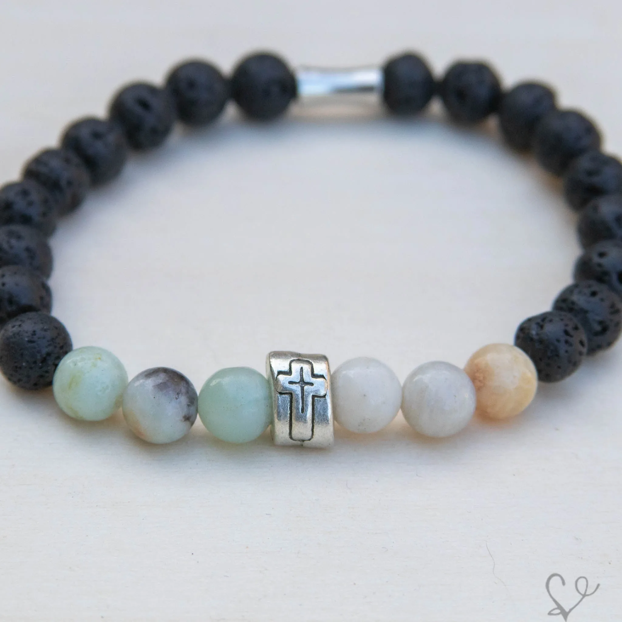 Cross Gemstone Essential Oil Diffuser Bracelet