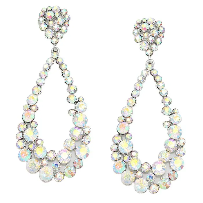 Crystal Bubble Cluster Teardrop Evening Earrings