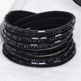 Crystal Explosion Black Snap Wrap Bracelet (or Choker Necklace)