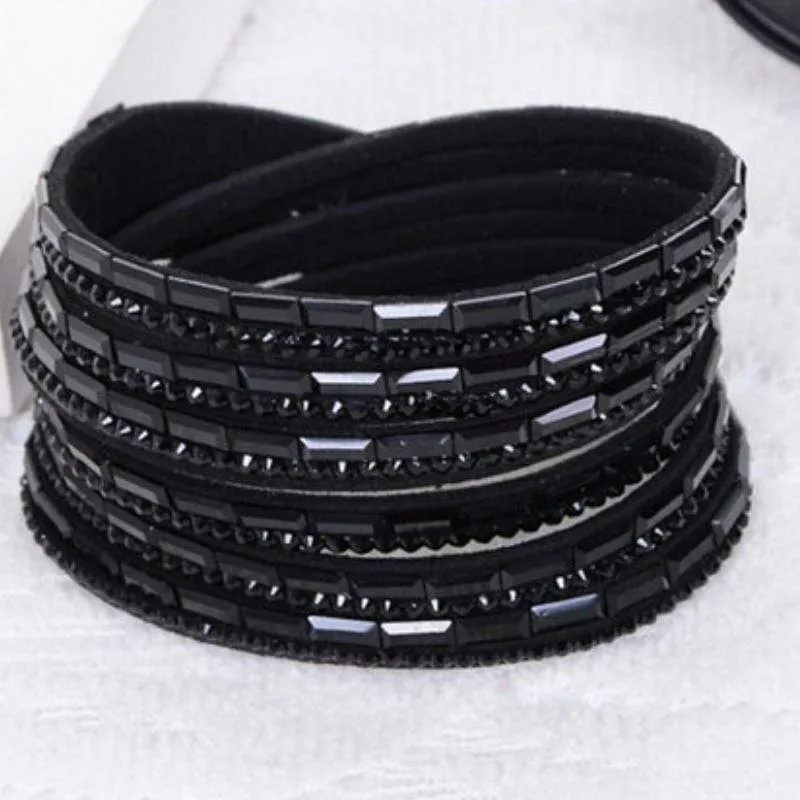 Crystal Explosion Black Snap Wrap Bracelet (or Choker Necklace)