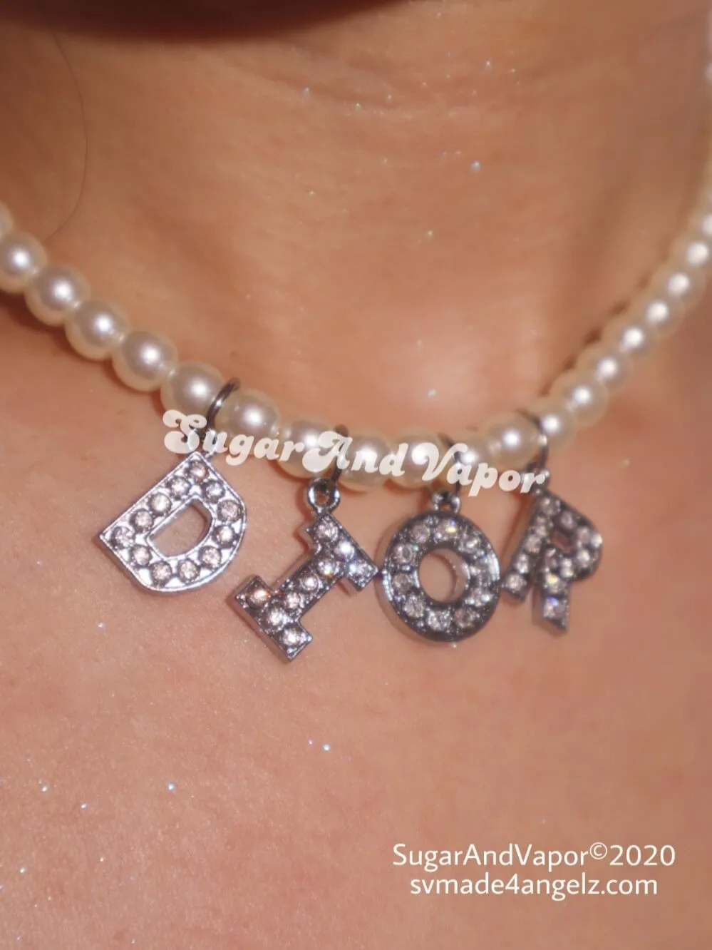 Custom Bling Letters Hand-made Pearls Choker