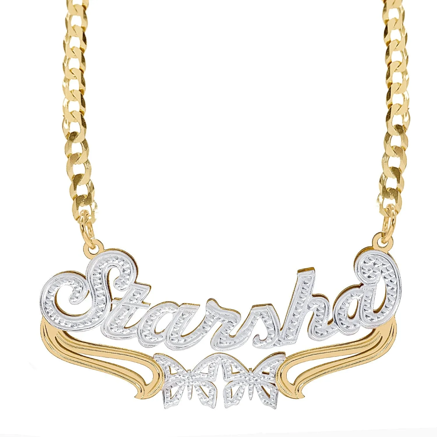 Custom Double Plated Name Necklace Starsha with Cuban chain