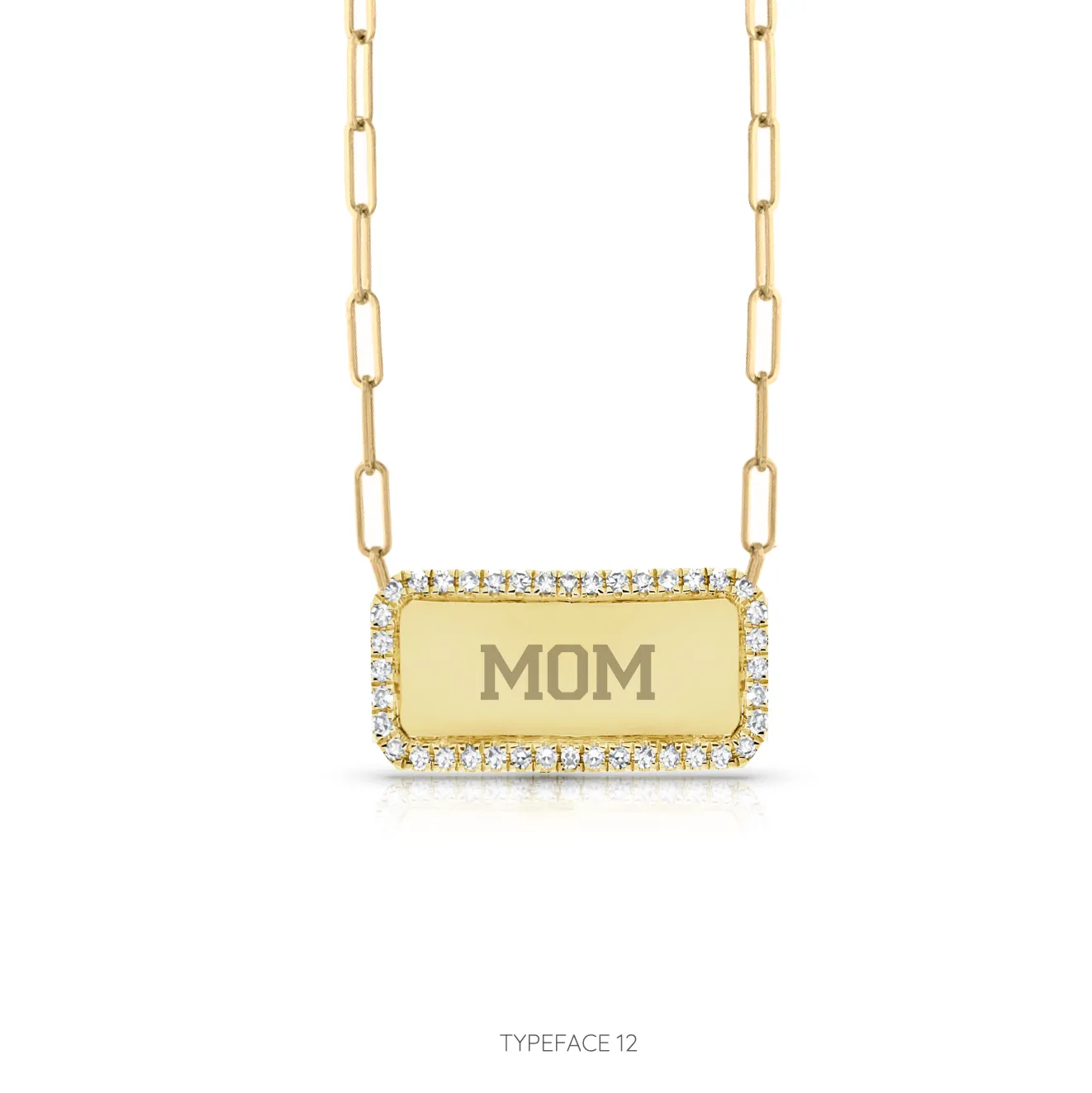 Custom Pave Outline Nameplate Paperclip Necklace