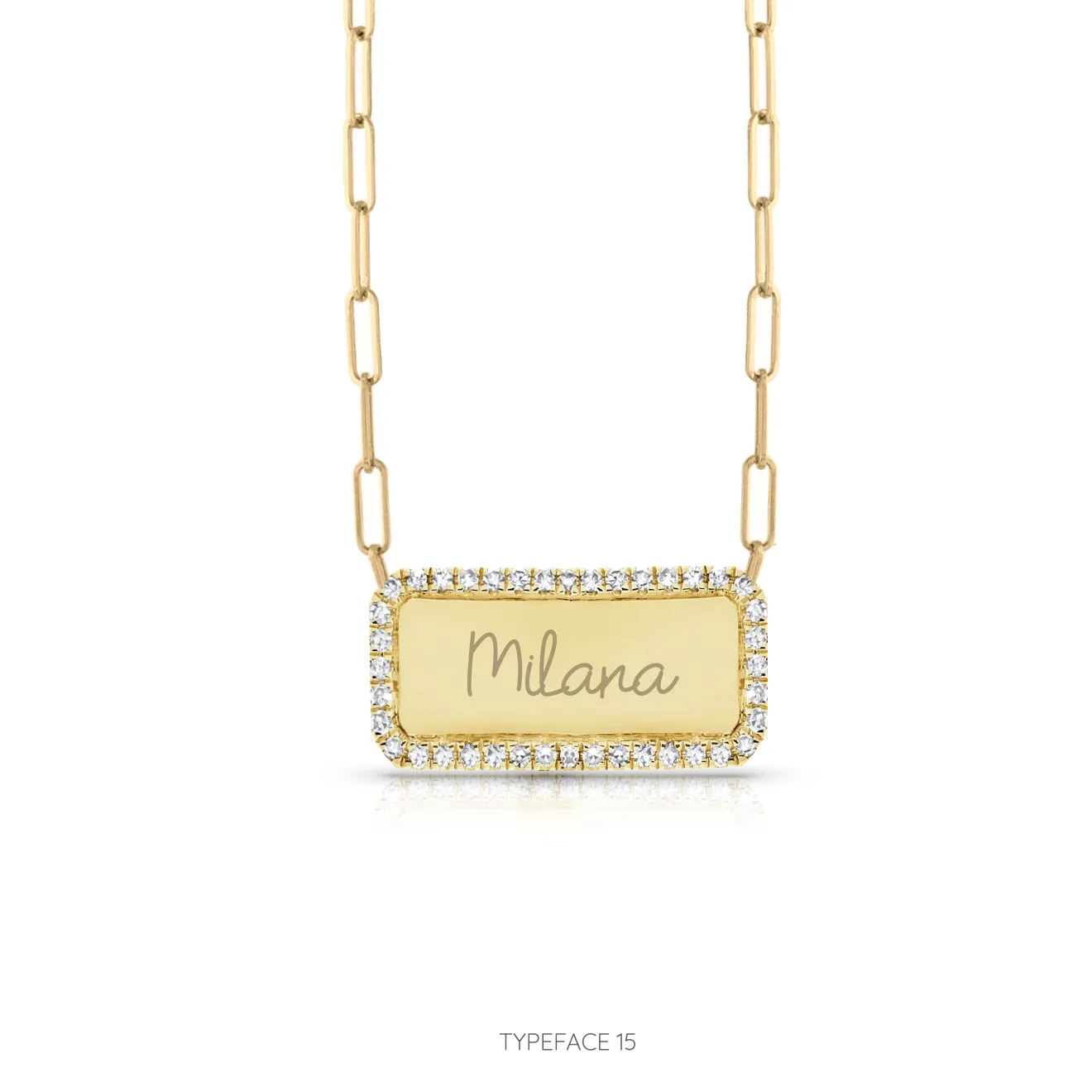 Custom Pave Outline Nameplate Paperclip Necklace