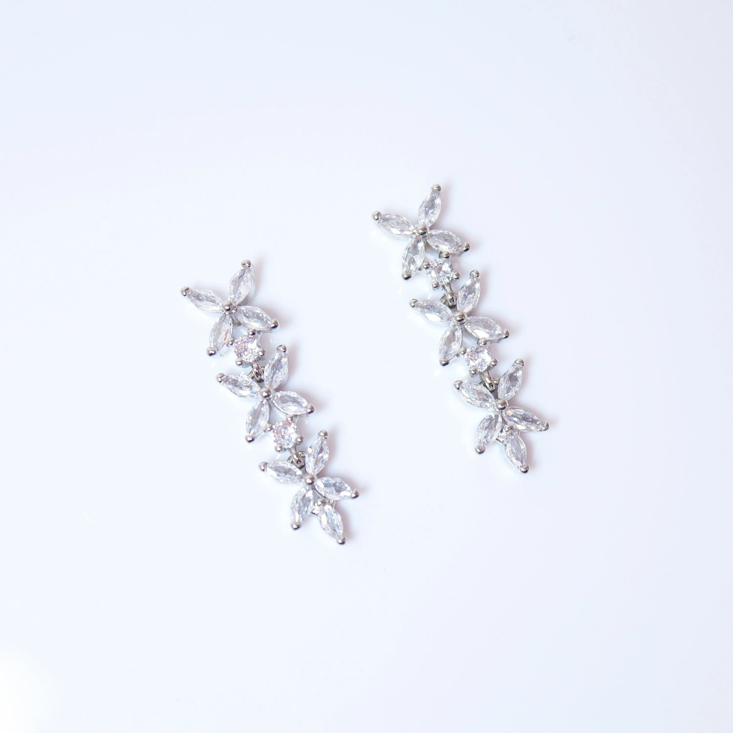 CZ Leafy Sparklers Dainty Earrings, Diamond Leaves Earrings, Long Bridal Jewelry, Bridal Earrings, Crystal Bridal Earrings Cz