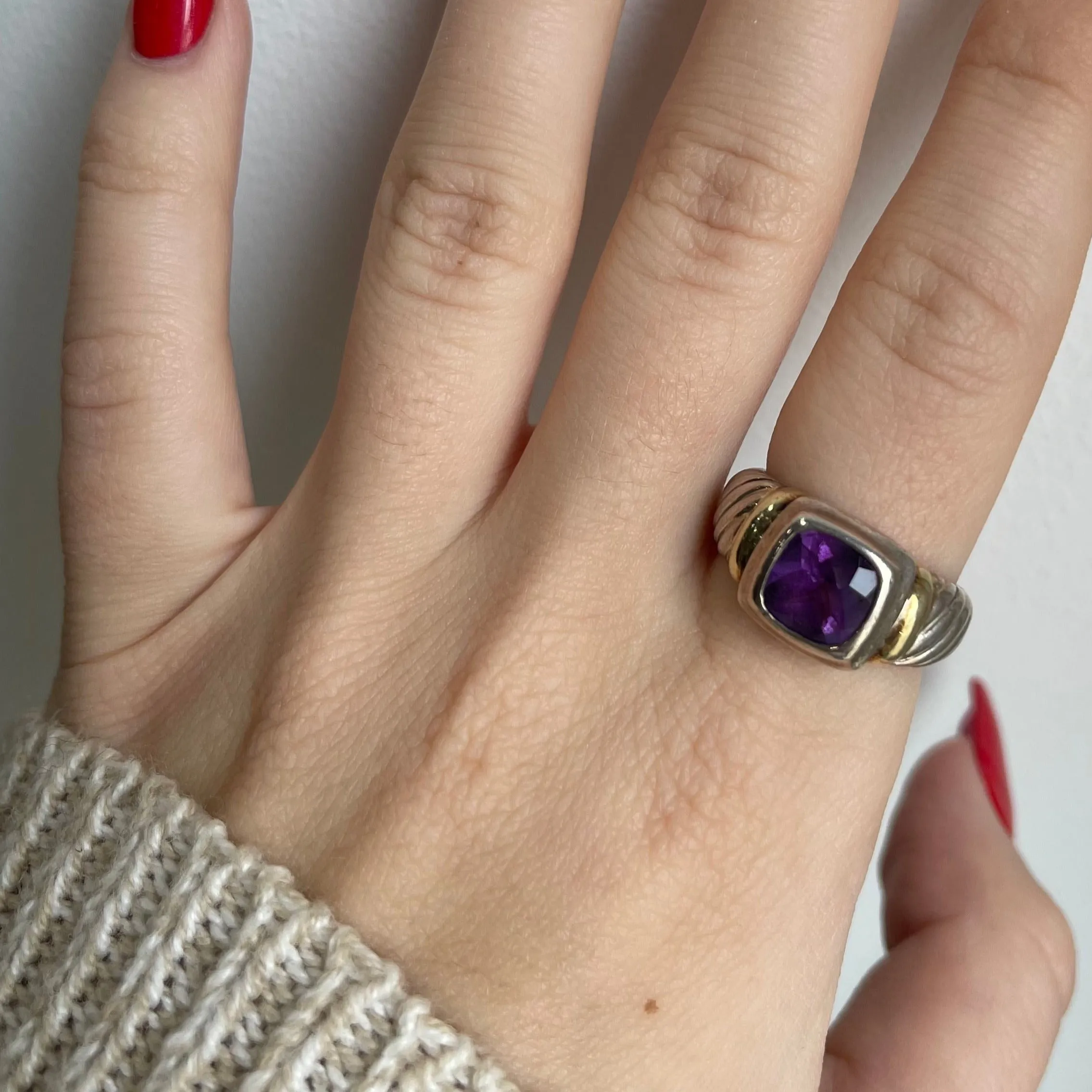 David Yurman Size 8 Amethyst Classic Cable Ring