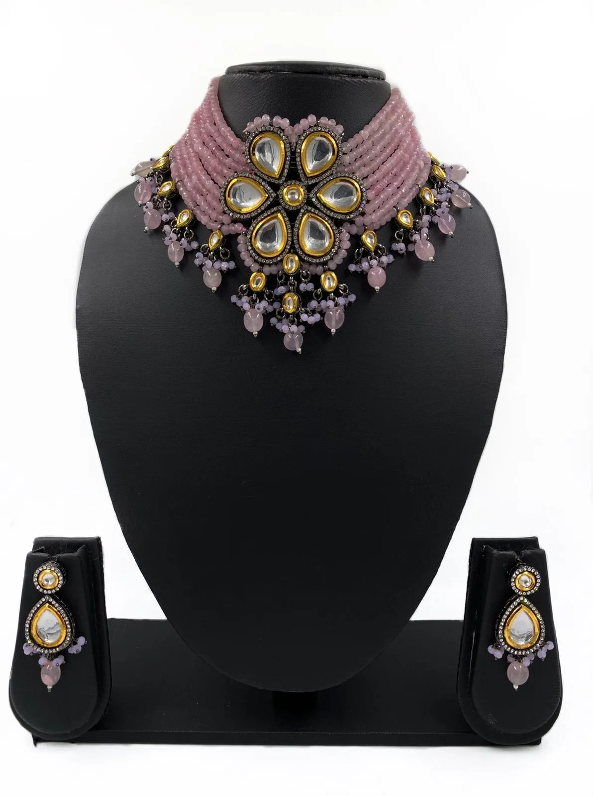 Designer Handcrafted Victorian Kundan Pink Choker Necklace Set By Gehna Shop