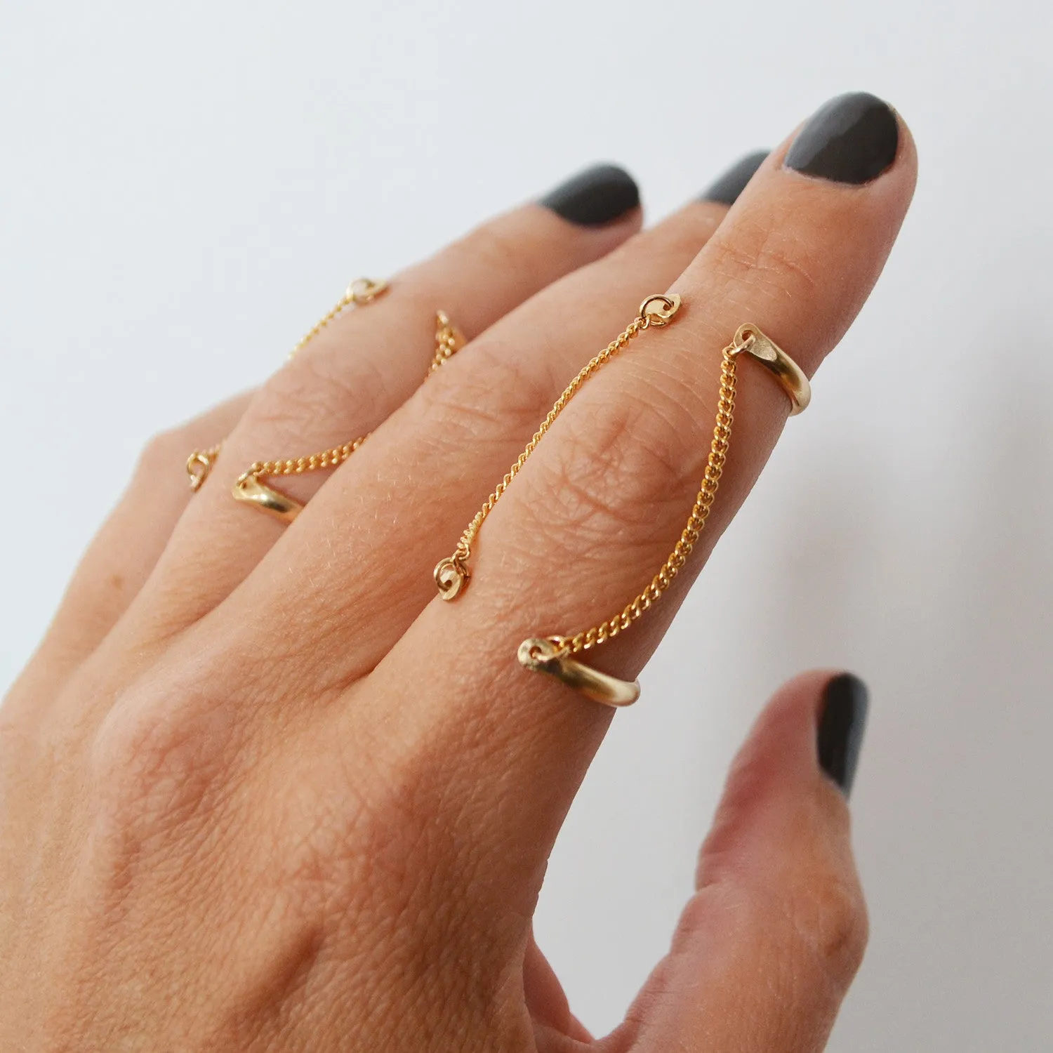 Double Chain Cuff Ring, Gold or Silver