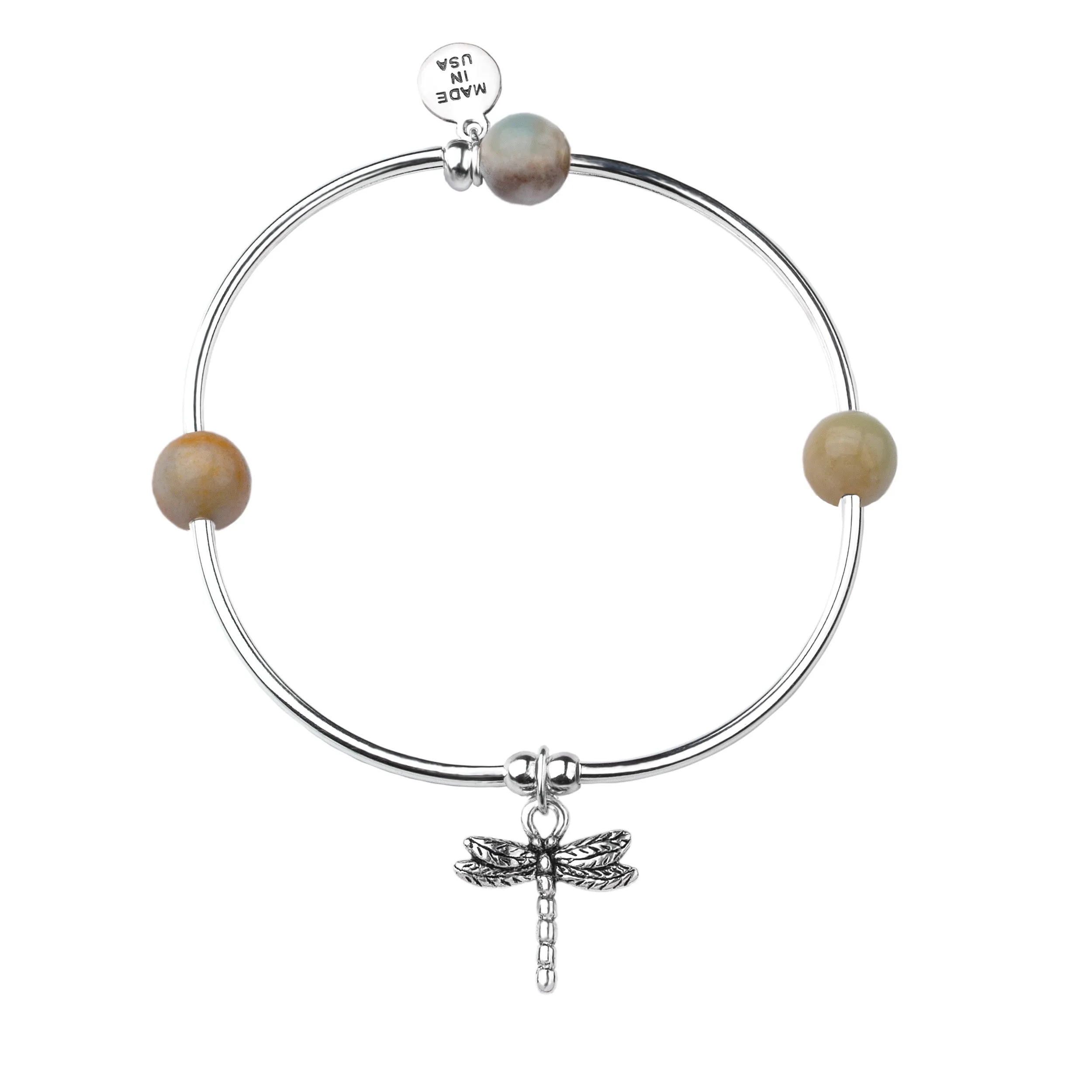 Dragonfly | Soft Bangle Charm Bracelet |  Amazonite