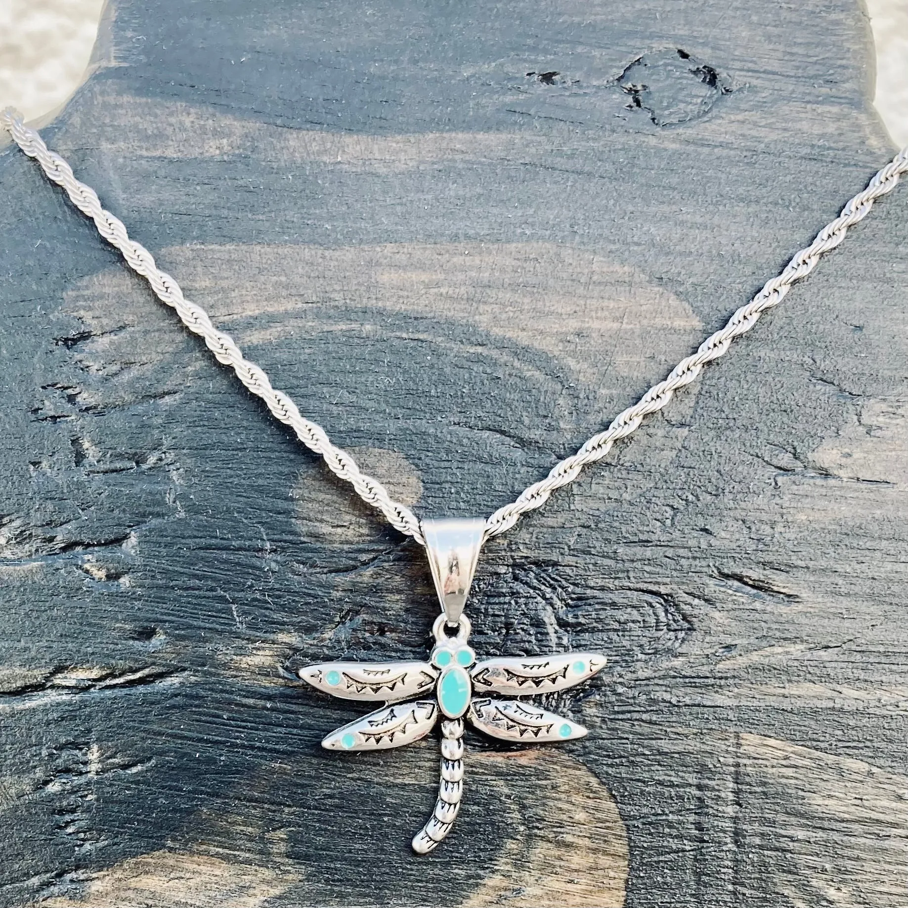 Dragonfly Turquoise Mini - Pendant - Rope Necklace - SK2530M