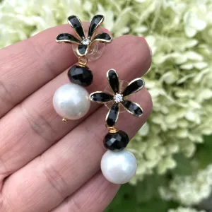 Edison White Pearls and Black Spinel Drop Earrings