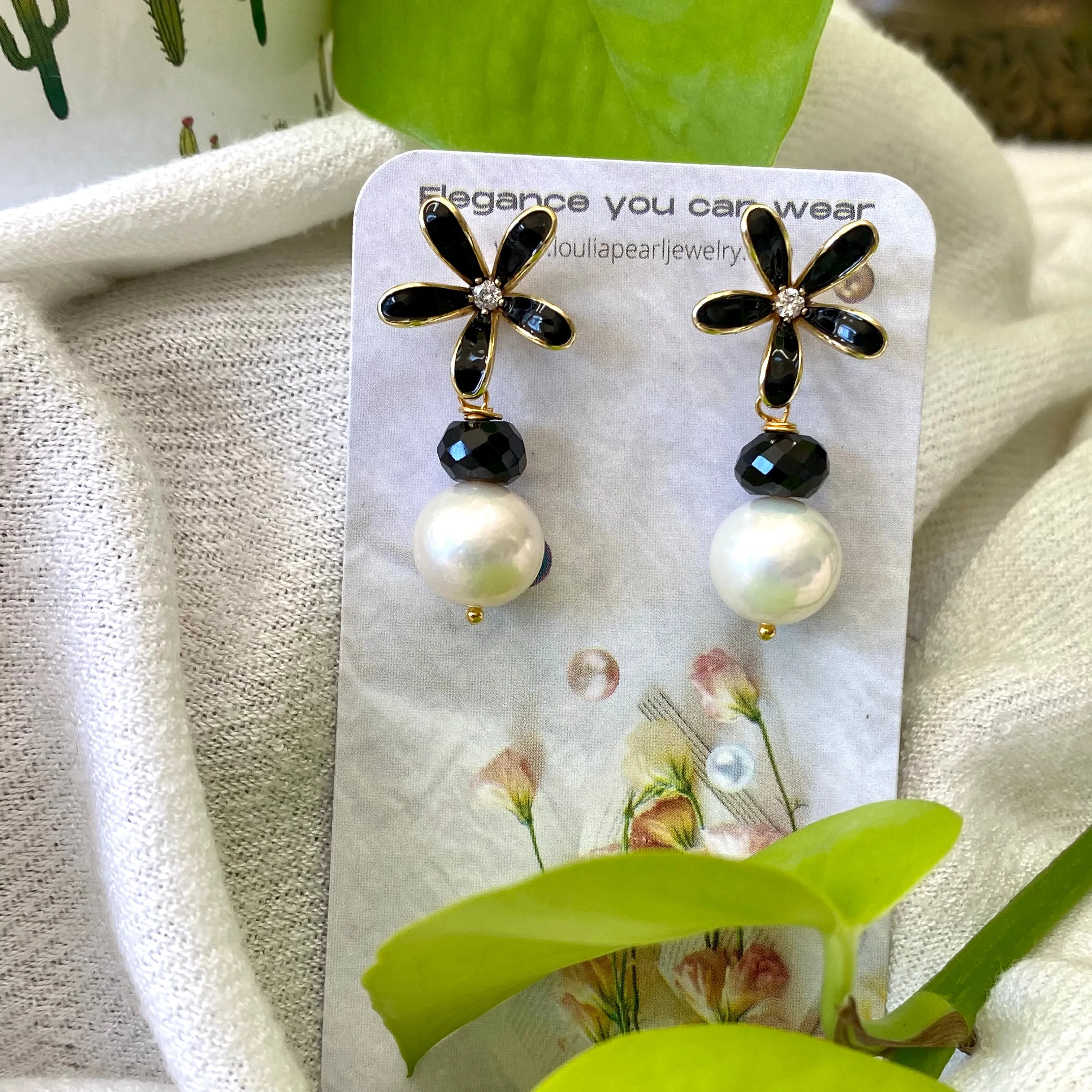 Edison White Pearls and Black Spinel Drop Earrings