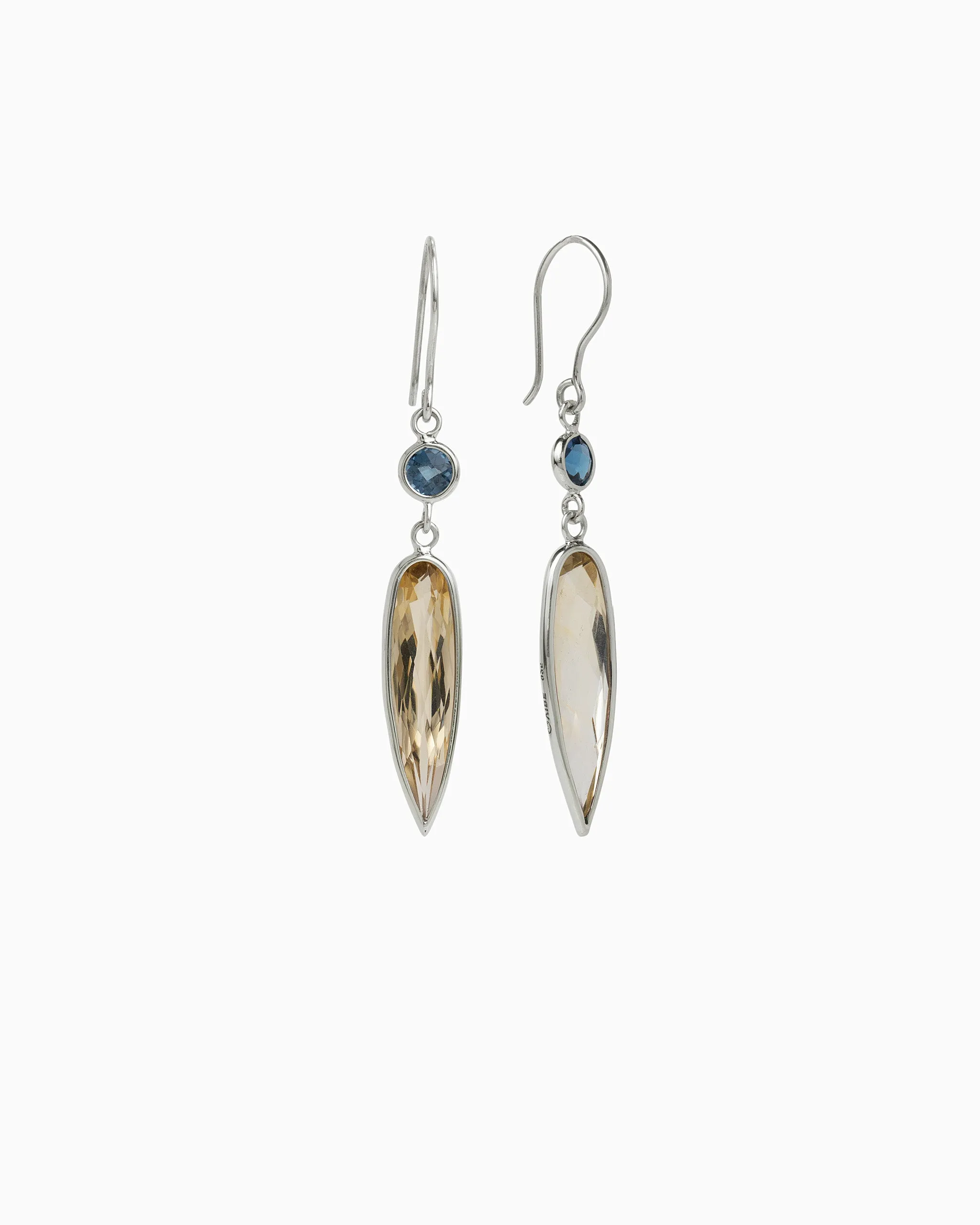 Ellipse Stone Drop Earrings - Citrine/London Blue Topaz