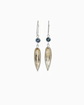 Ellipse Stone Drop Earrings - Citrine/London Blue Topaz