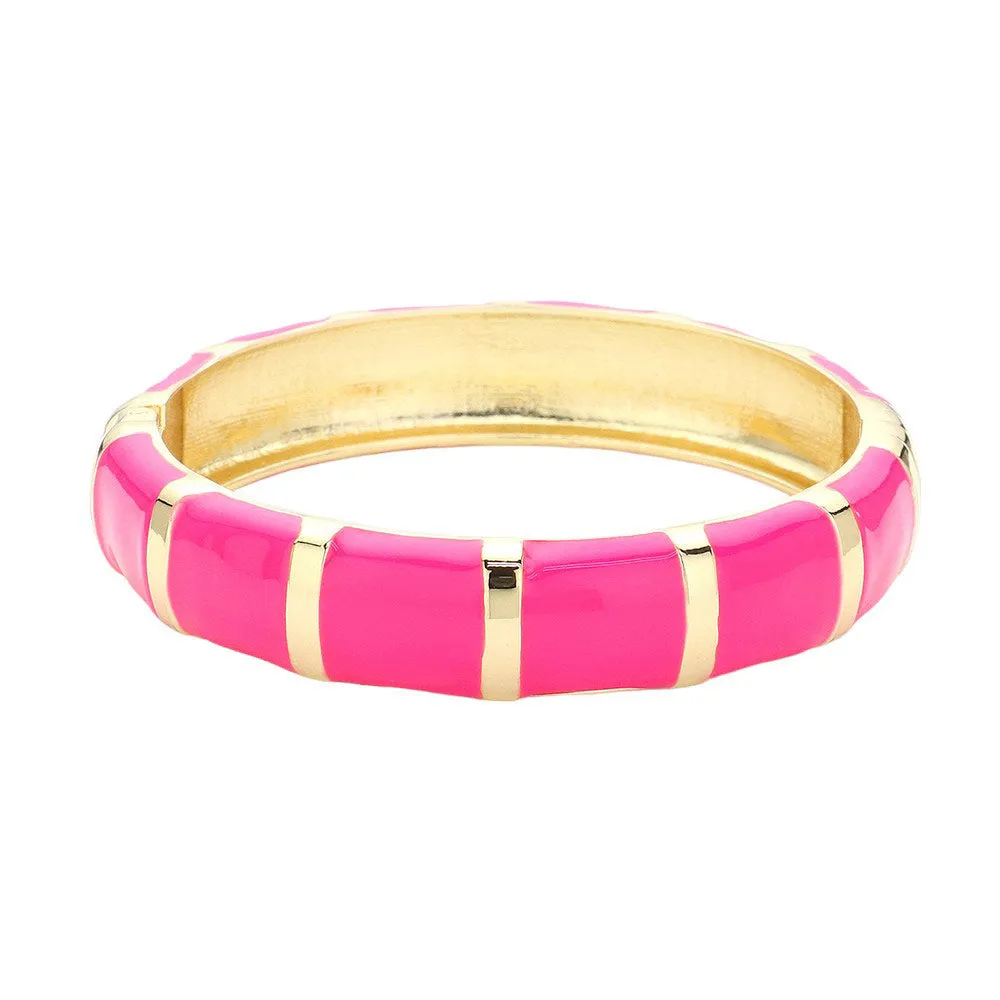 Enamel Bamboo Hinged Bangle Bracelet