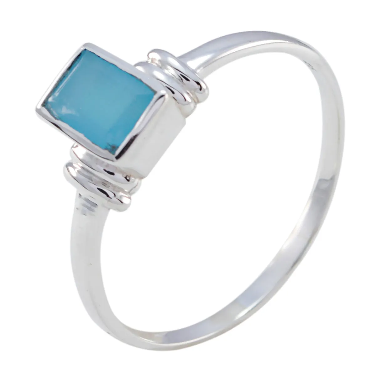 Engaging Gem Aqua Chalcedony Sterling Silver Ring Grandfather Gift