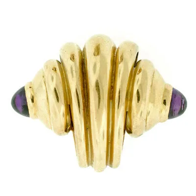 Estate 18kt Gold Amethyst Seashell Clip-On Earrings