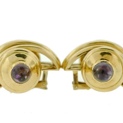 Estate 18kt Gold Amethyst Seashell Clip-On Earrings