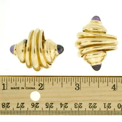 Estate 18kt Gold Amethyst Seashell Clip-On Earrings