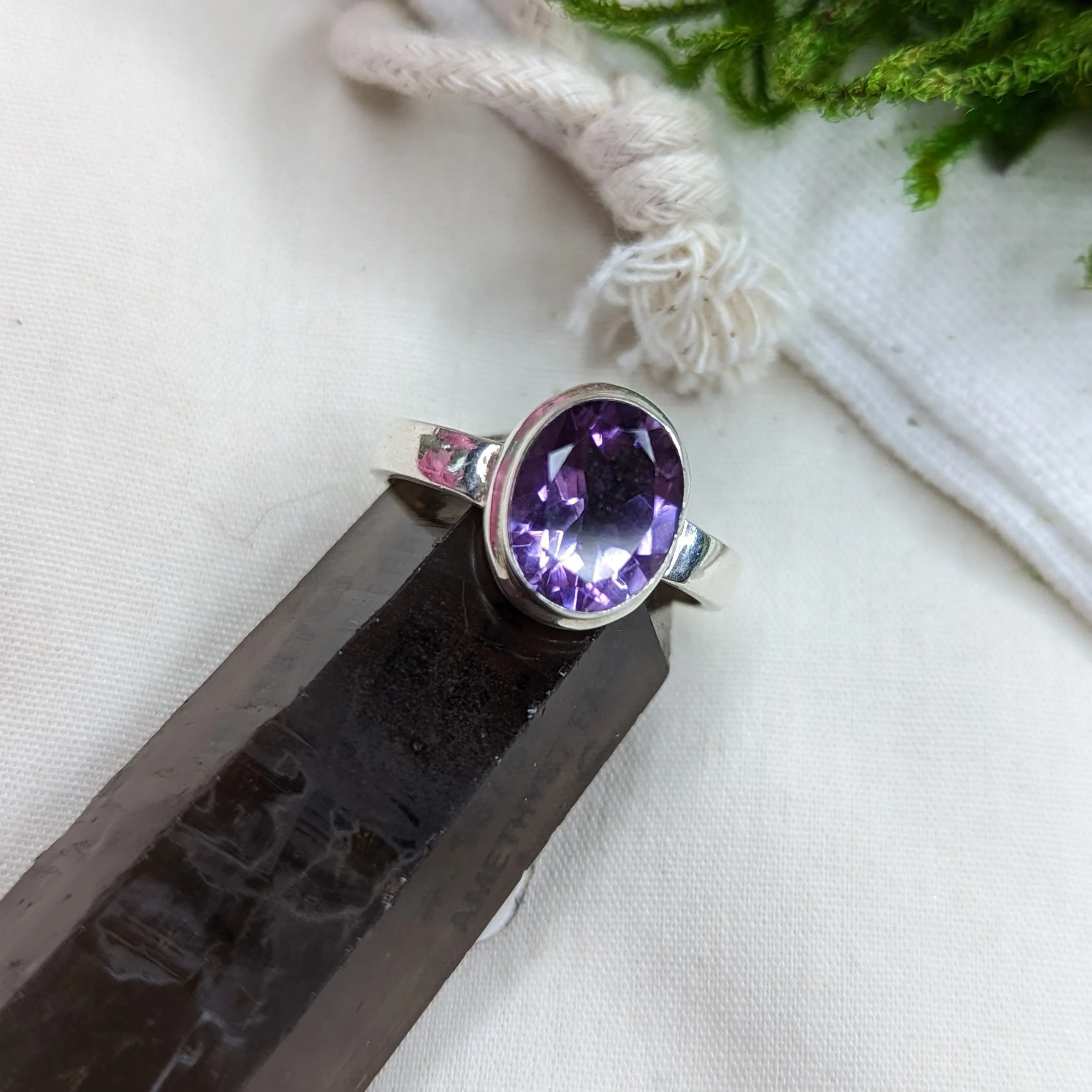 Faceted Amethyst Sterling Silver Ring ~ Size 6.5