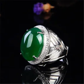 Fashion Domineering Green Chalcedony Ring Male Finger Accessories High-end 925 Silver Ring S4652217