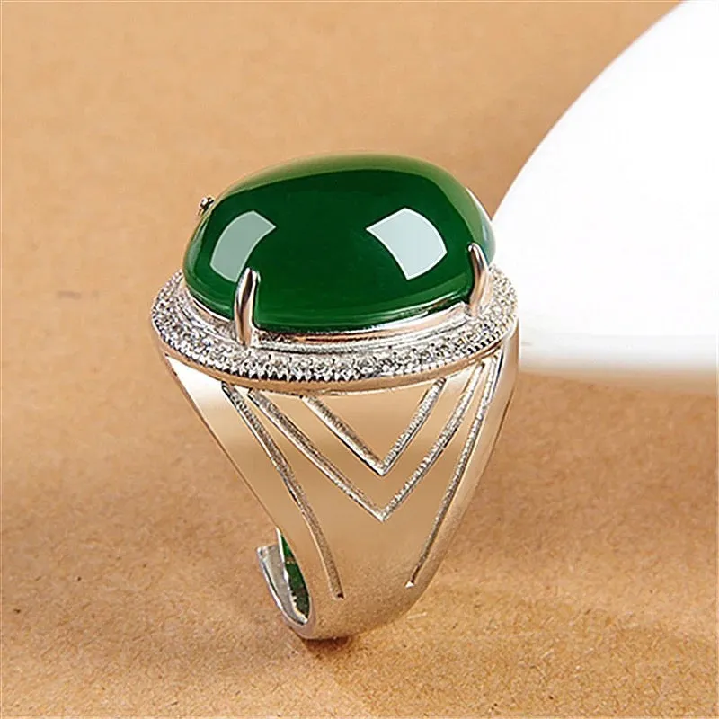 Fashion Domineering Green Chalcedony Ring Male Finger Accessories High-end 925 Silver Ring S4652217