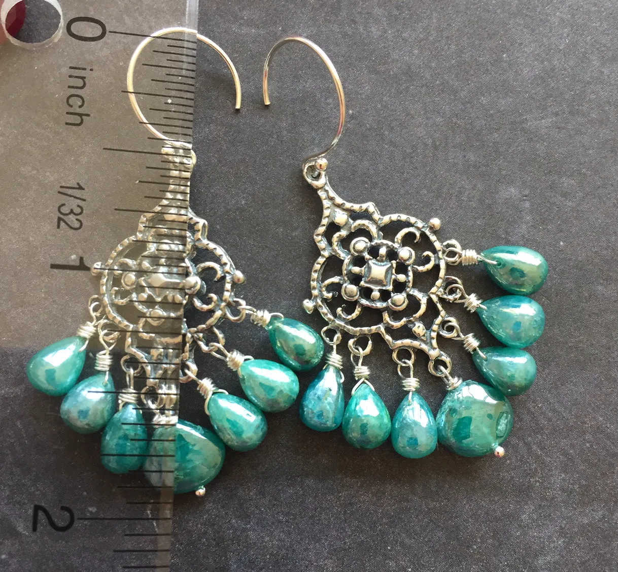 Filigree Earrings with Teal Silverite