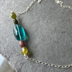 Fluorite and Tourmaline 5 Stone Necklace OOAK