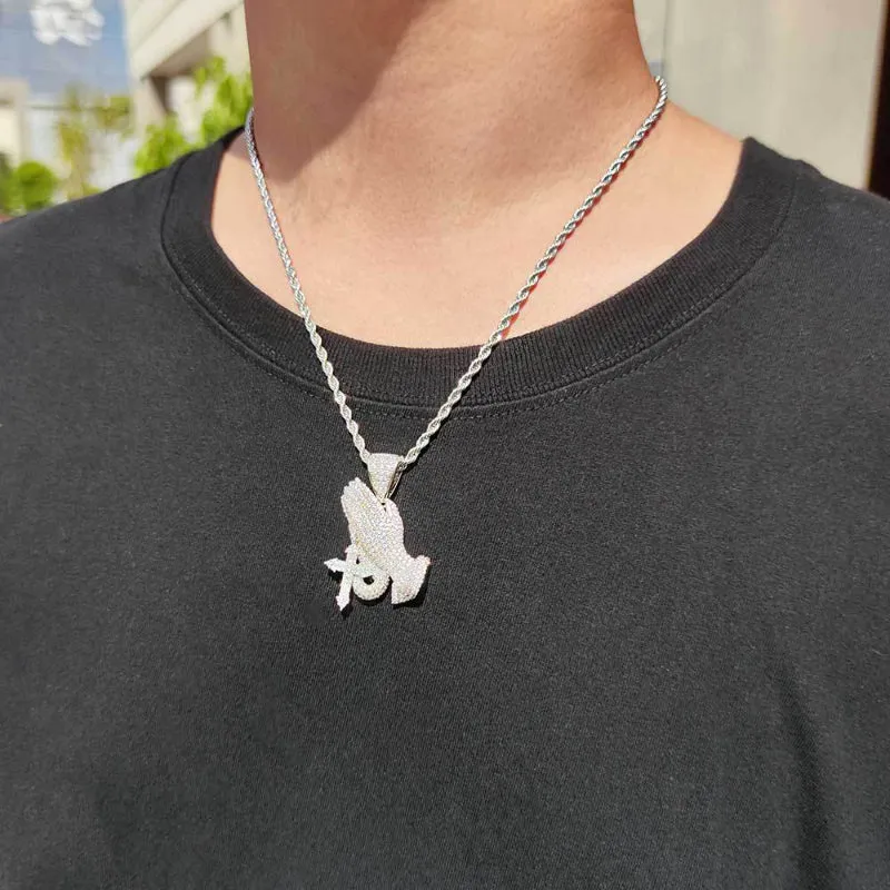 Full CZ Prayer Hand Pendant