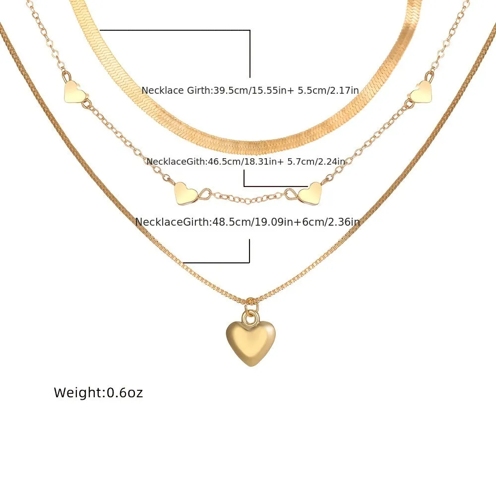 Get Ready to Fall in Love with our 3-Piece Heart Charm Stackable Necklace Set - Adjustable and Fashionable for Any Occasion