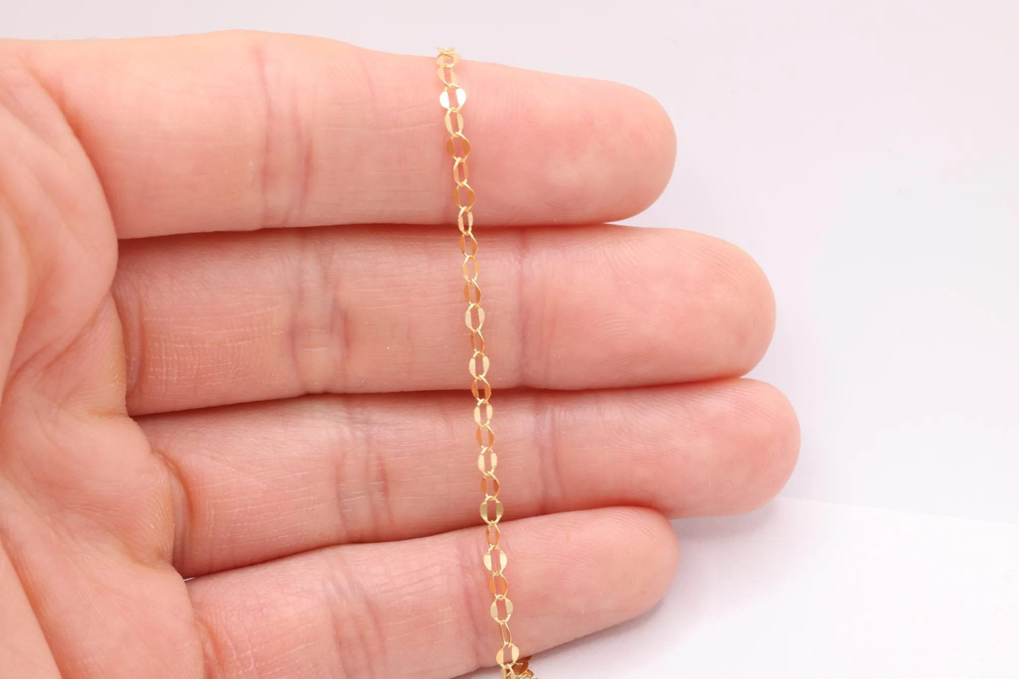 Gold-Filled 14/20 Dapped Oval Chain, 4mm, Flat Oval Chain, Uncut per Foot, Jewelry Making Chain