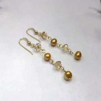 Gold Freshwater Pearl Earrings with Swarovski Crystals