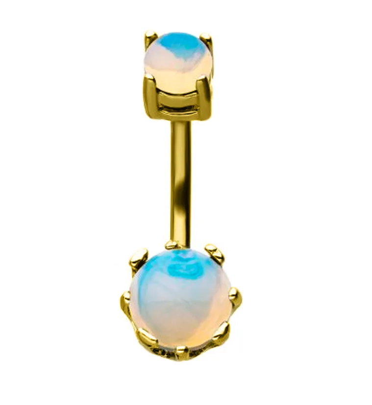 Gold PVD Opalite Glass Prong Set Belly Ring