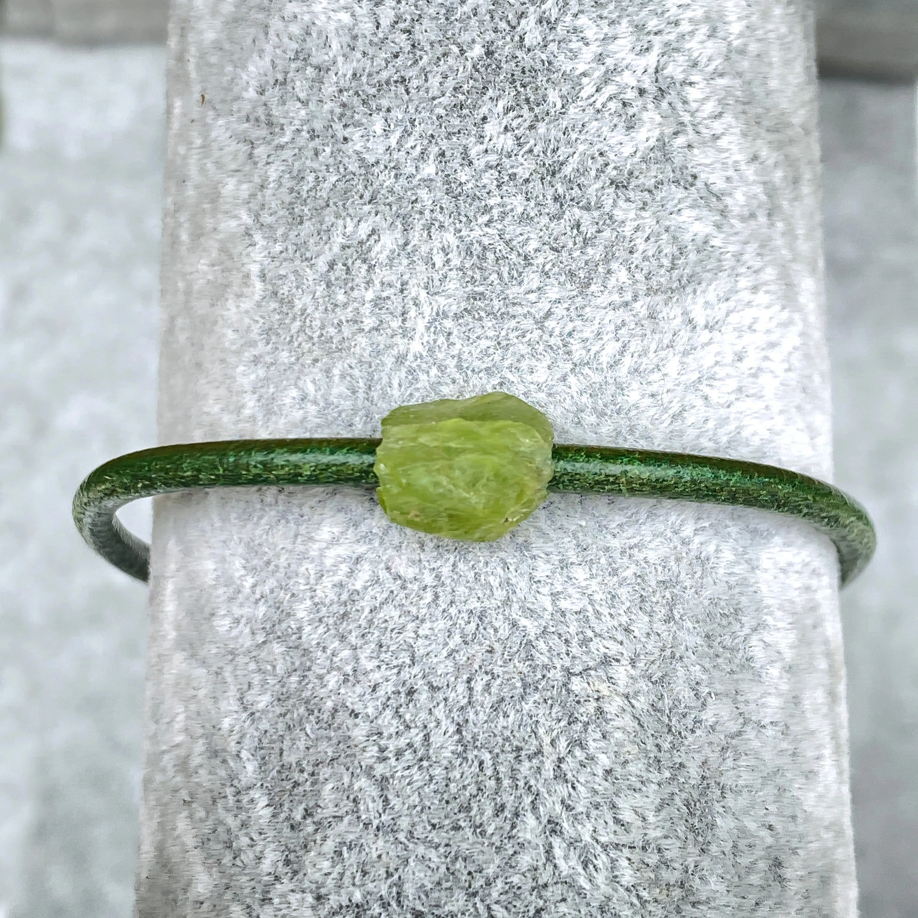 Green Leather and Peridot Gemstone clasp bracelets