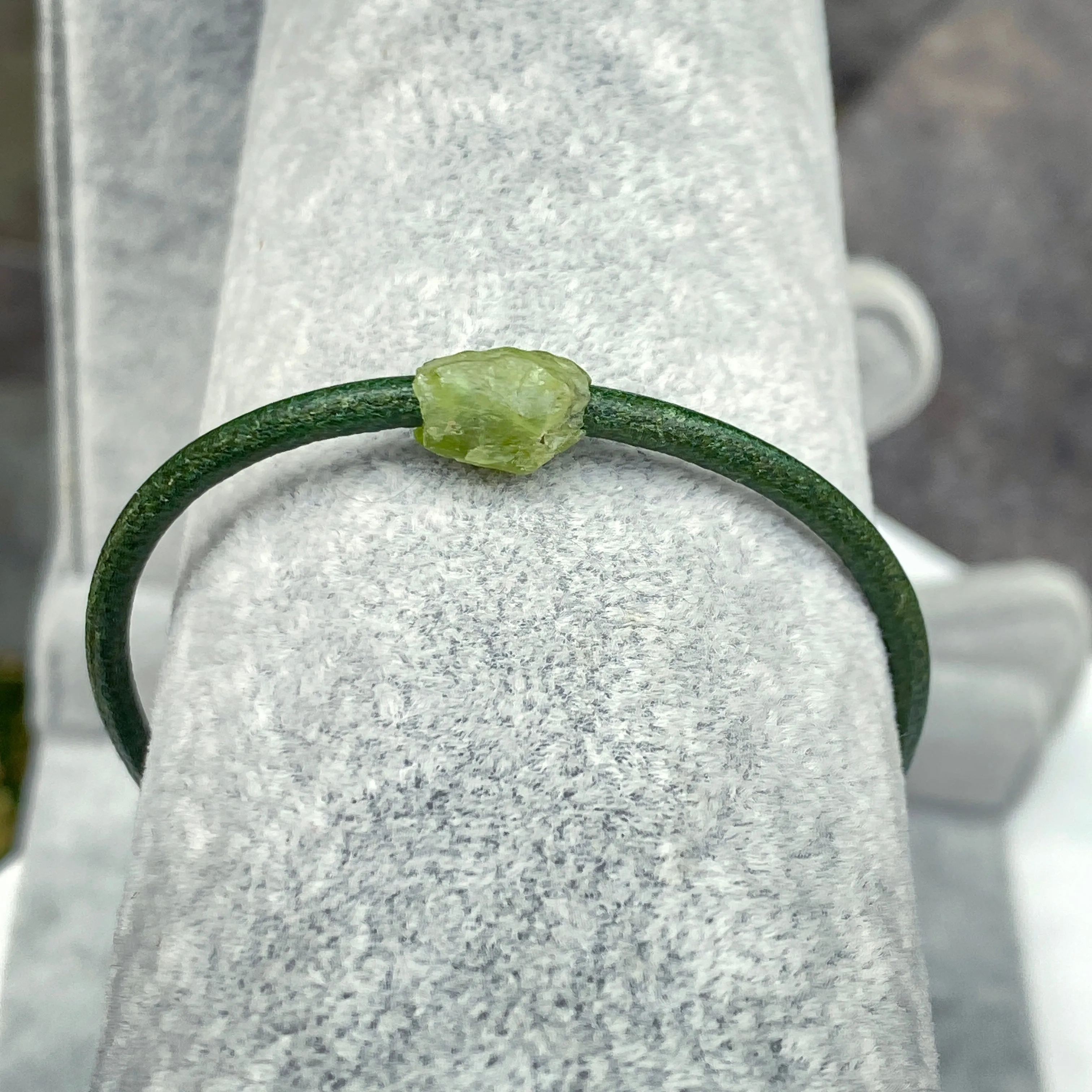 Green Leather and Peridot Gemstone clasp bracelets