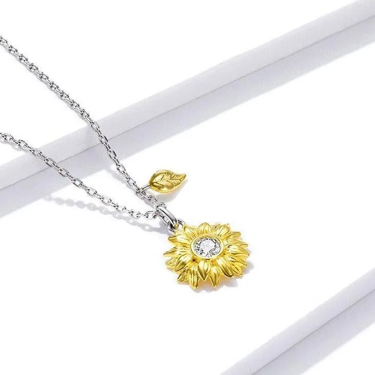 GZ308 - Sunflower Necklace - 925 Sterling Silver Charm Jewelry