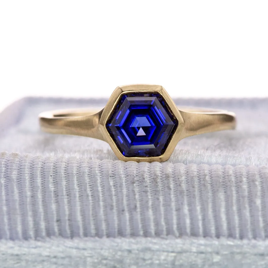 Hexagon Cut Lab Created Blue Sapphire Gemstone