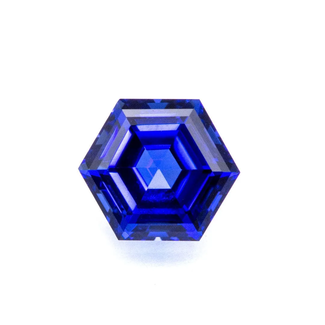 Hexagon Cut Lab Created Blue Sapphire Gemstone