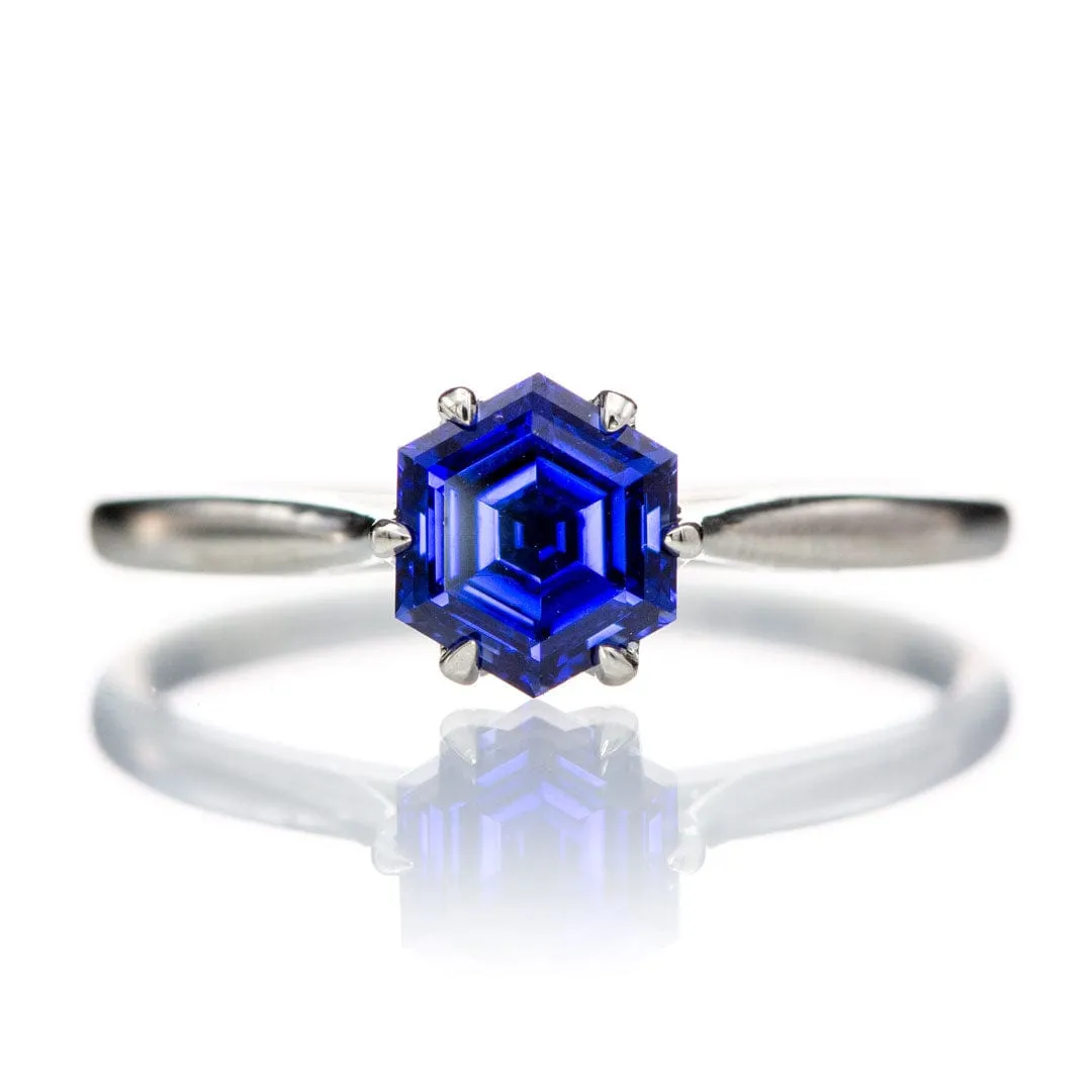 Hexagon Cut Lab Created Blue Sapphire Gemstone