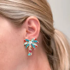 Holiday Jewel & Pearl Palm Tree Stud Earrings