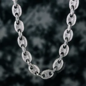 Iced Out Coffee Link Chain in White Gold (10mm)