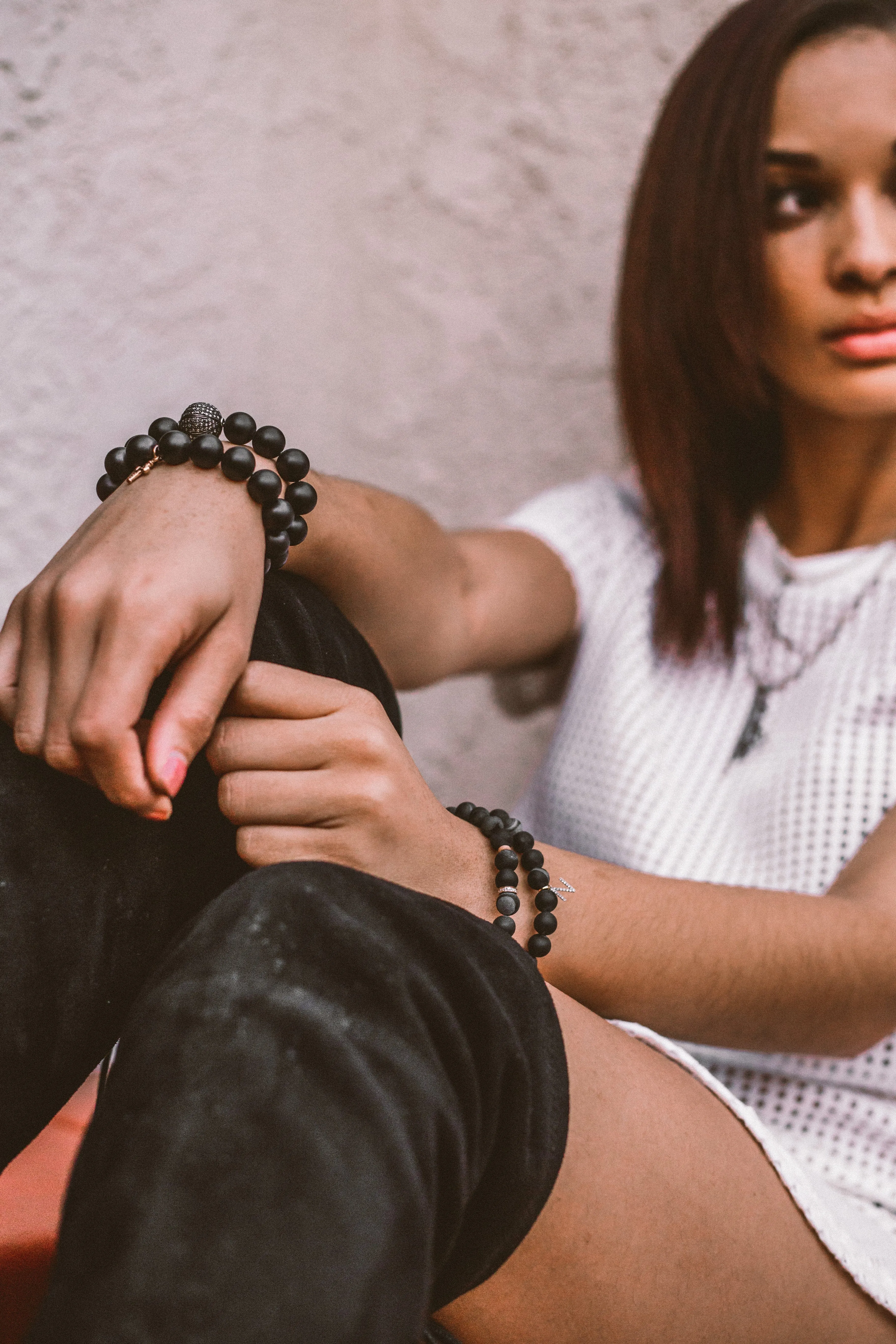 Iridescent Black Beads with 14K Gold, Diamonds and our Signature Dog Tag Charm