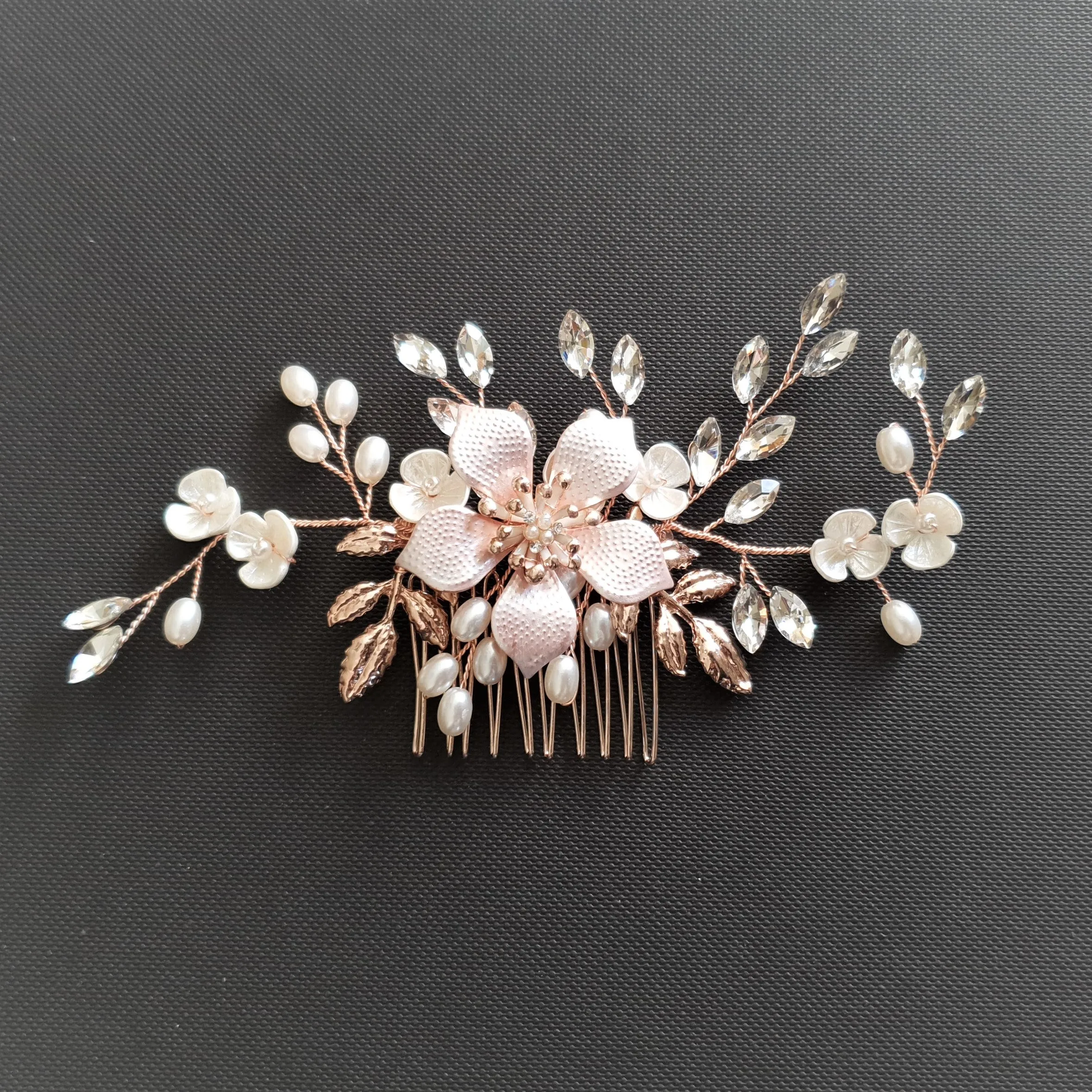 Jeweled Gold Hair Comb for Weddings -Freya