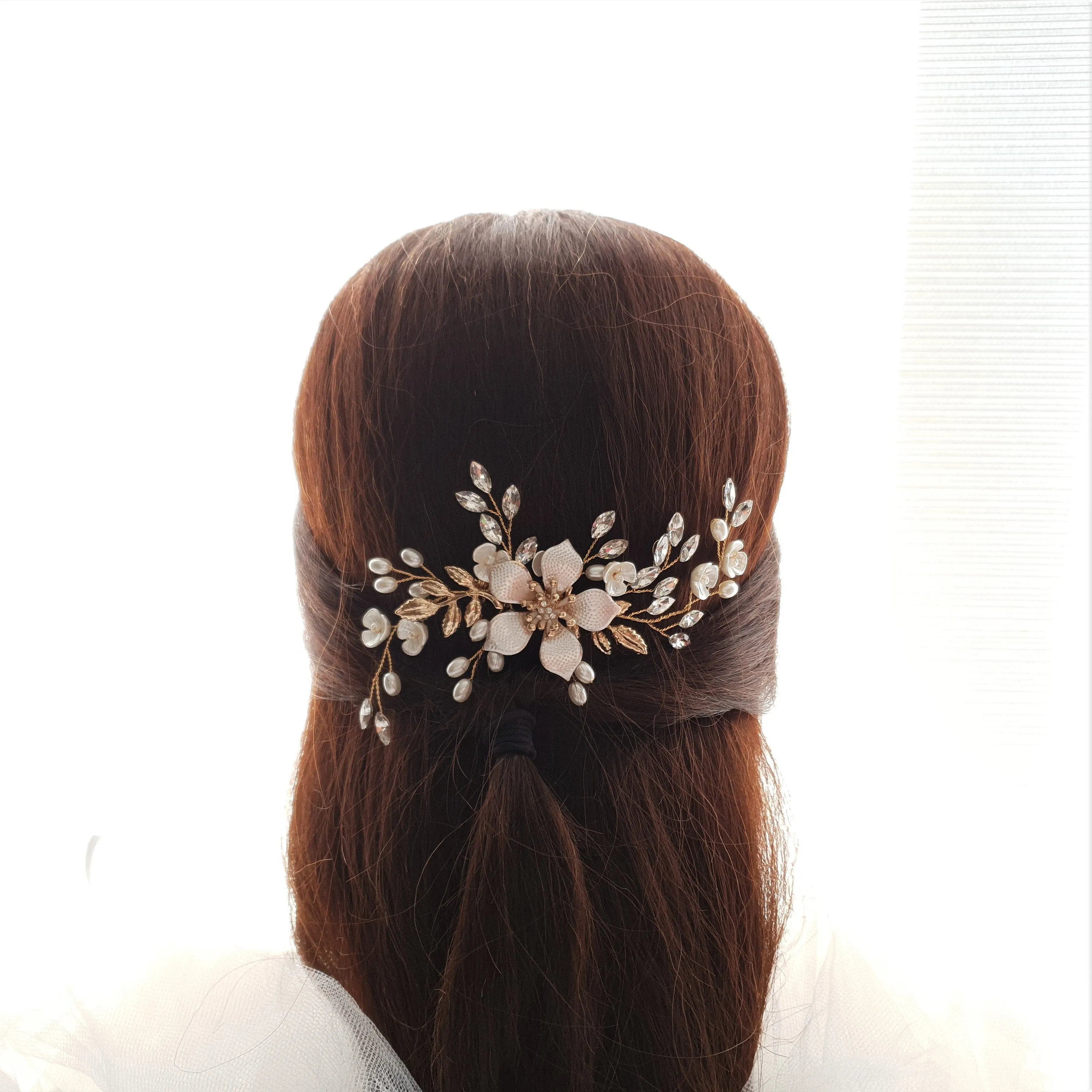 Jeweled Gold Hair Comb for Weddings -Freya